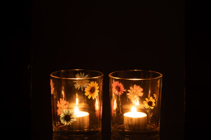 J-Line windlicht Posy  - glas - transparant|mix - medium - 2 stuks