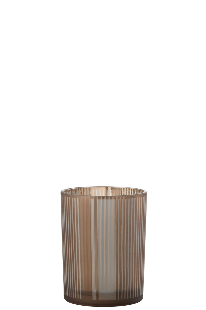 J-Line windlicht Strepen - glas - bruin|wit - medium