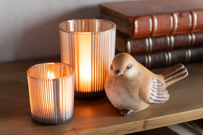 J-Line windlicht Strepen - glas - bruin|wit - medium