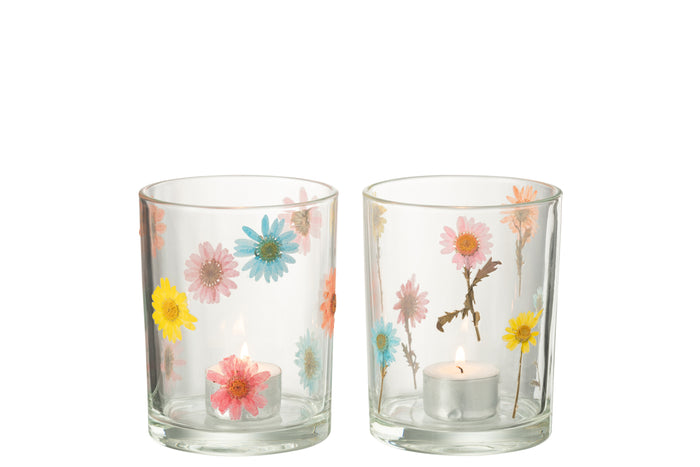 J-Line windlicht Posy  - glas - transparant|mix - large - 2