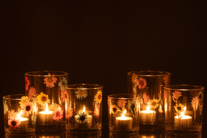 J-Line windlicht Posy  - glas - transparant|mix - large - 2