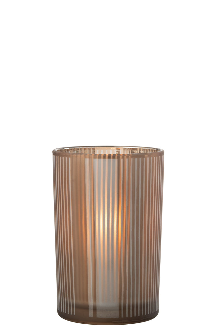J-Line windlicht Strepen - glas - bruin|wit - large