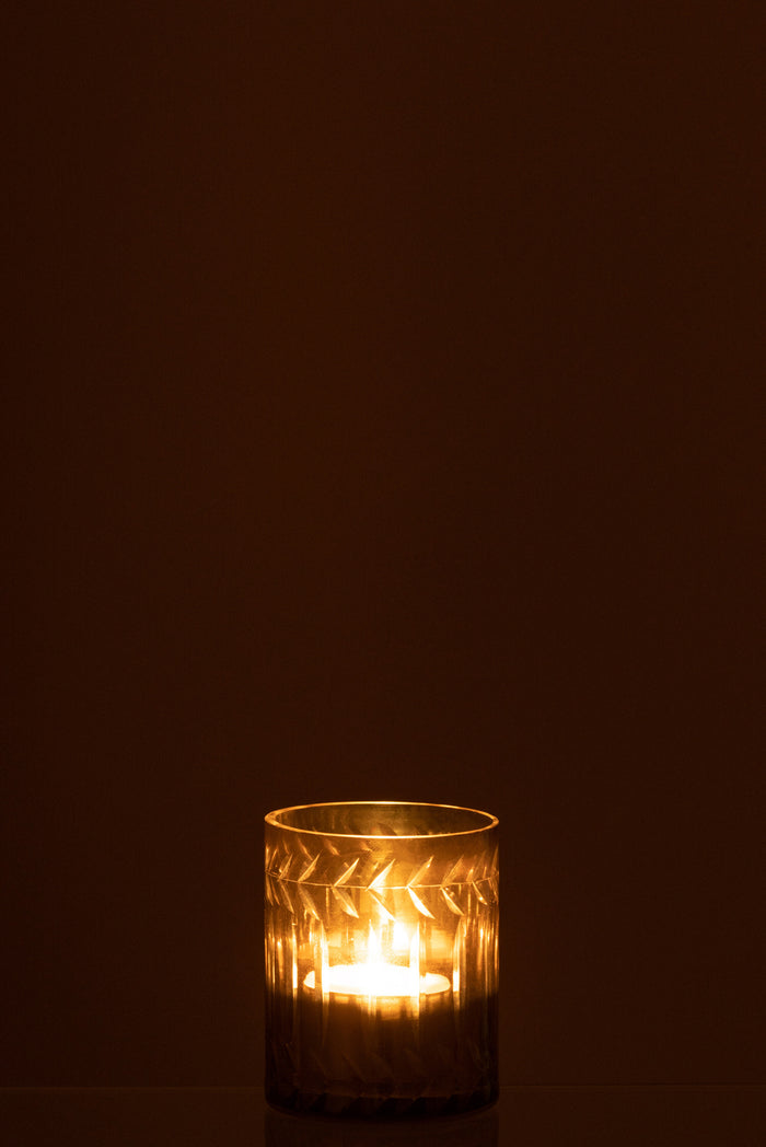 J-Line windlicht Tak - glas - grijs - 6 stuks