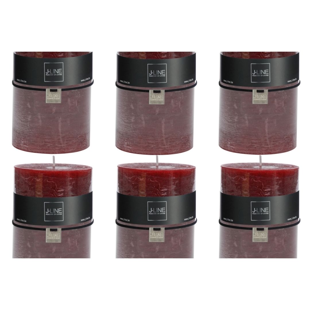 J-Line cilinderkaars - bordeaux - XL - 95U - 6 stuks