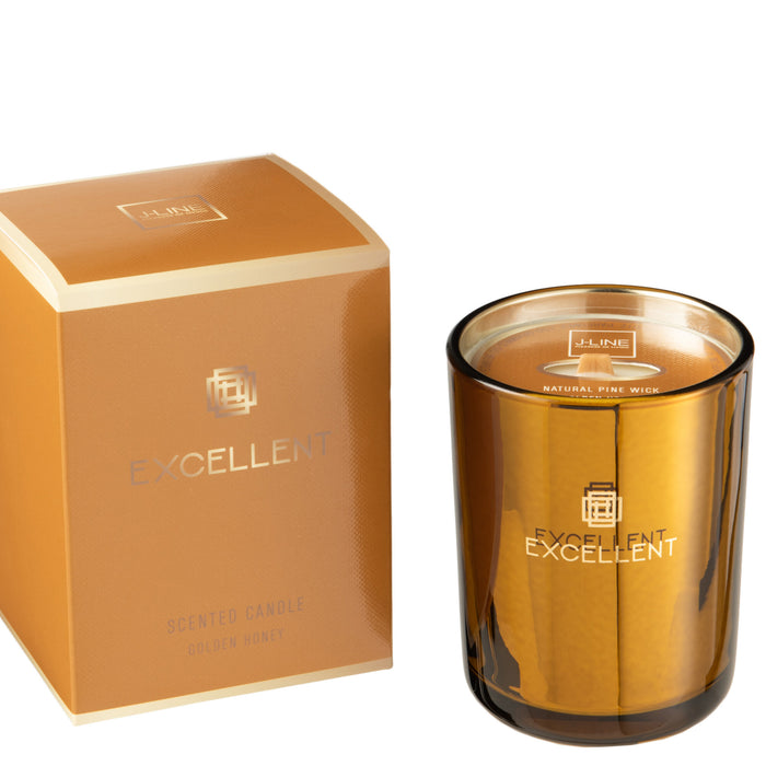 J-Line geurkaars Excellent - Golden Honey - glas - oker – small - 50U