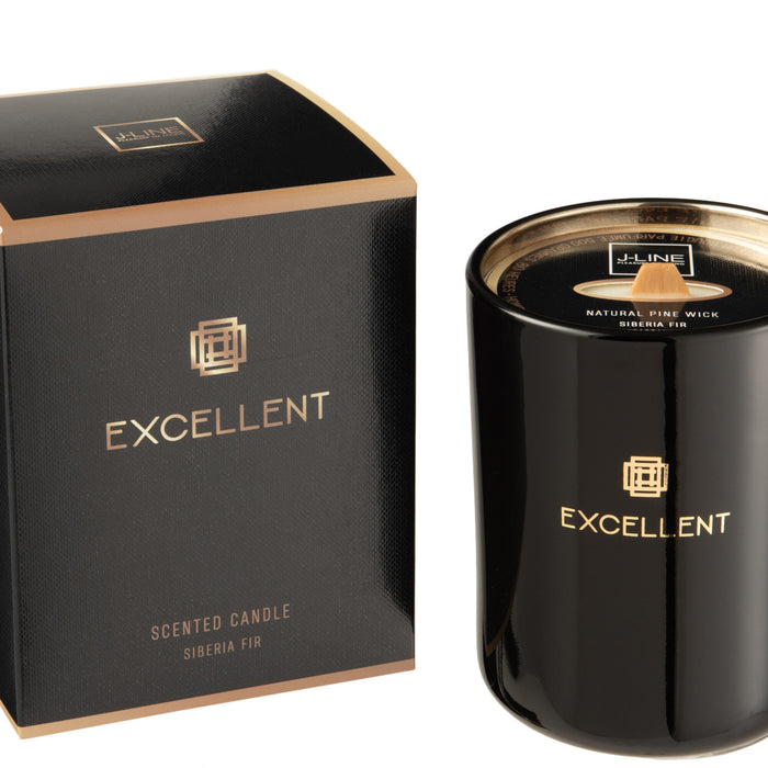 J-Line geurkaars Excellent - Siberia Fir - glas - zwart - me