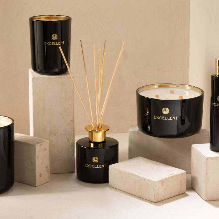 J-Line geurkaars Excellent - Siberia Fir - glas - zwart - me