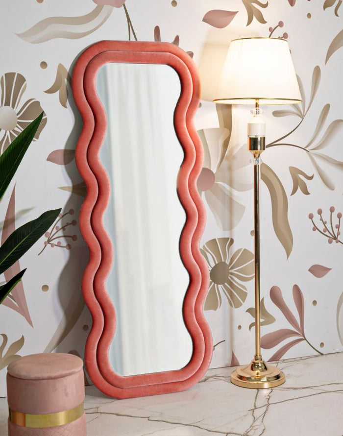 Wandspiegel met roze fluwelen lijst, 60x6x160 cm