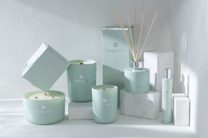 J-Line geurolie + stokjes Excellent – Bergamot Wood - glas – muntgroen