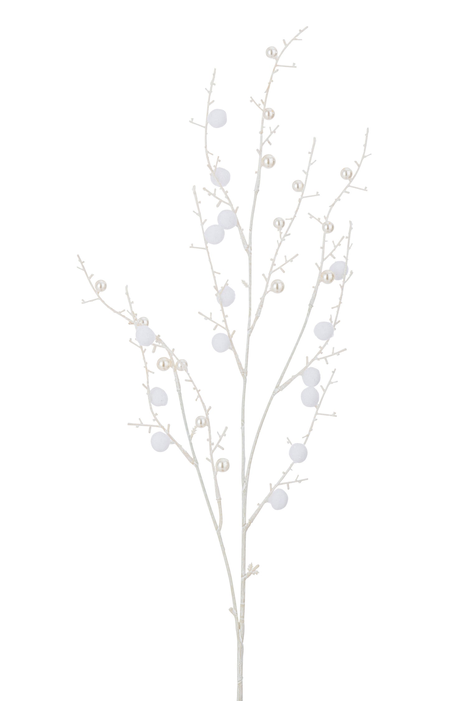 J-Line decoratie Tak Pompons + Parels - kunststof - wit - 12 stuks