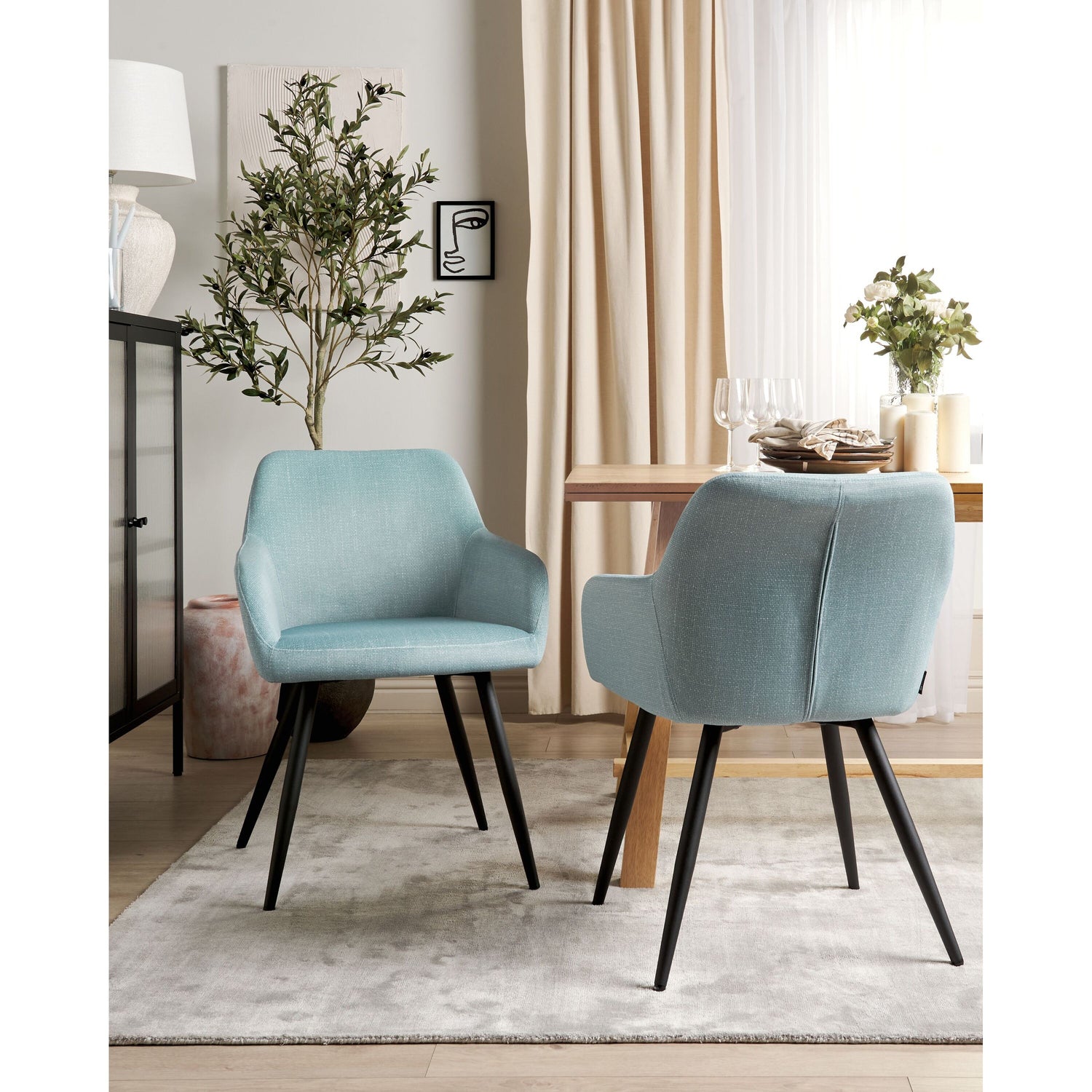 Beliani - CASMALIA - Eetkamerstoel set van 2 - Lichtblauw - Fluweel