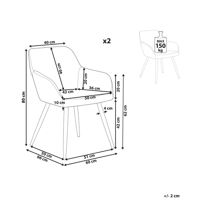 Beliani - CASMALIA - Eetkamerstoel set van 2 - Lichtblauw - Fluweel