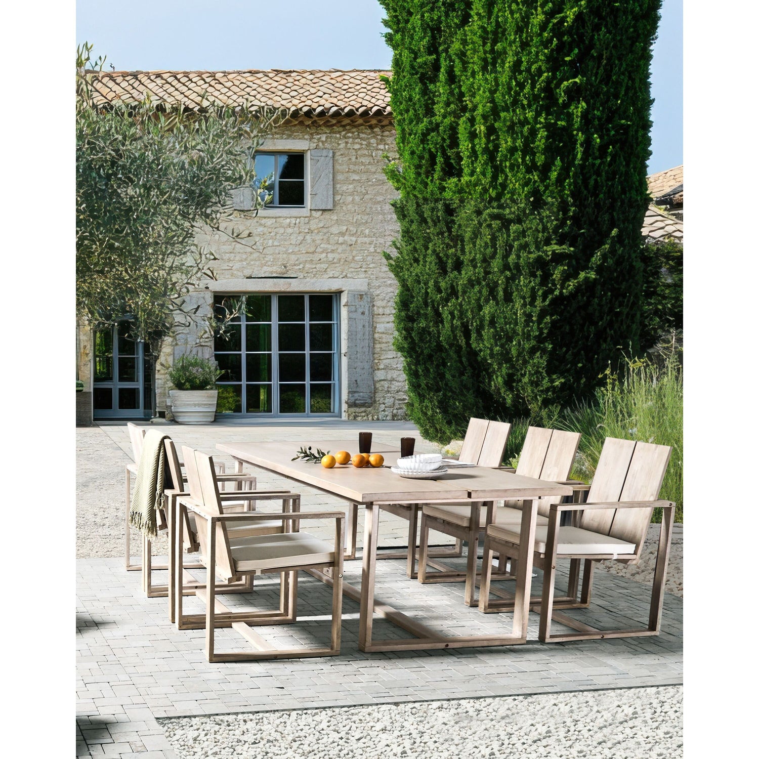 Beliani - AZZANELLO - Tuinstoel set van 6 - Gebroken wit - Acaciahout