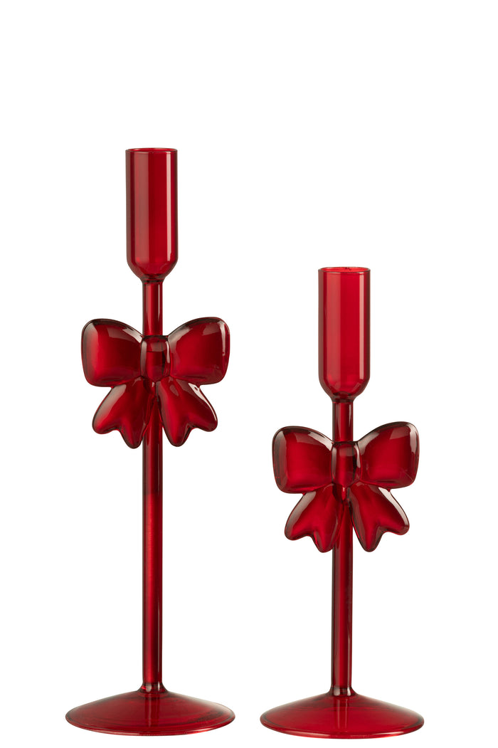 J-Line kaarshouder - glas - rood - set van 2