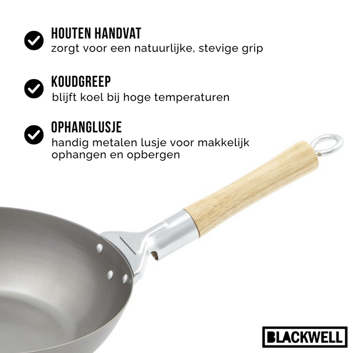 Blackwell Pannenset Voccelli Carbonstaal - Koekenpan ø 28 cm & Wokpan ø 30 cm - zonder anti-aanbaklaag - 2 Delig
