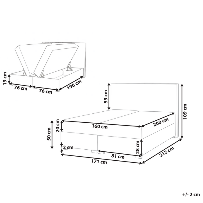 Beliani - MAJOR - Boxspring - Lichtbeige - 160 x 200 cm - Stof