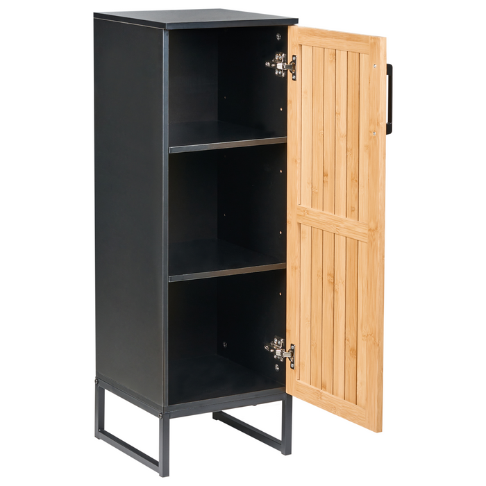 Beliani-MISCANTI-Badkamerkast-Lichtbruin|Zwart-30 x 90 cm-Bamboehout