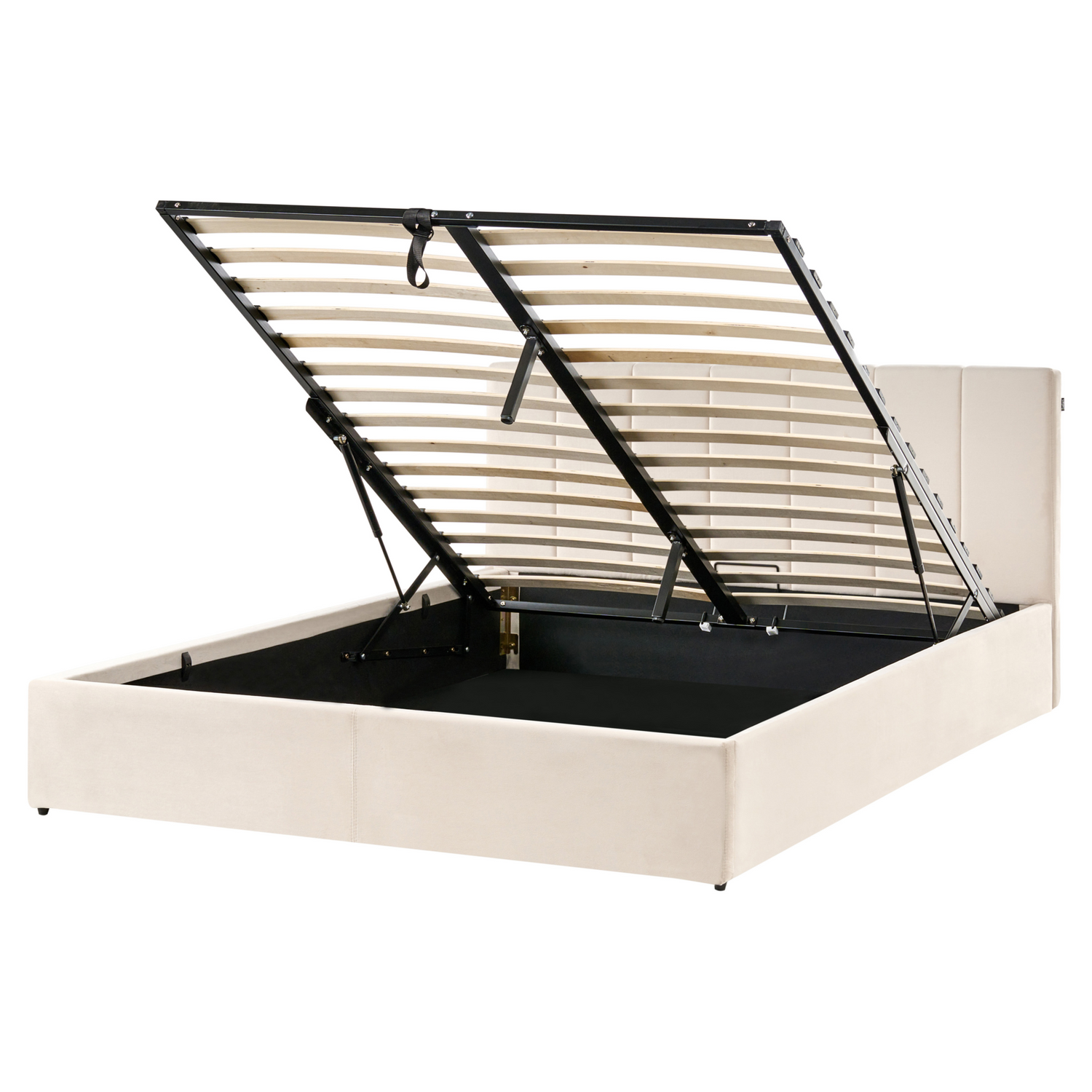 Beliani-DREUX-Bed met opbergruimte-Lichtbeige-160 x 200 cm-Fluweel