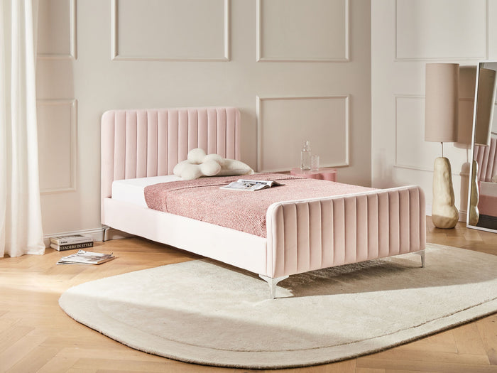 Beliani - LUNAN - Bed - Pastelroze - 120 x 200 cm - Fluweel