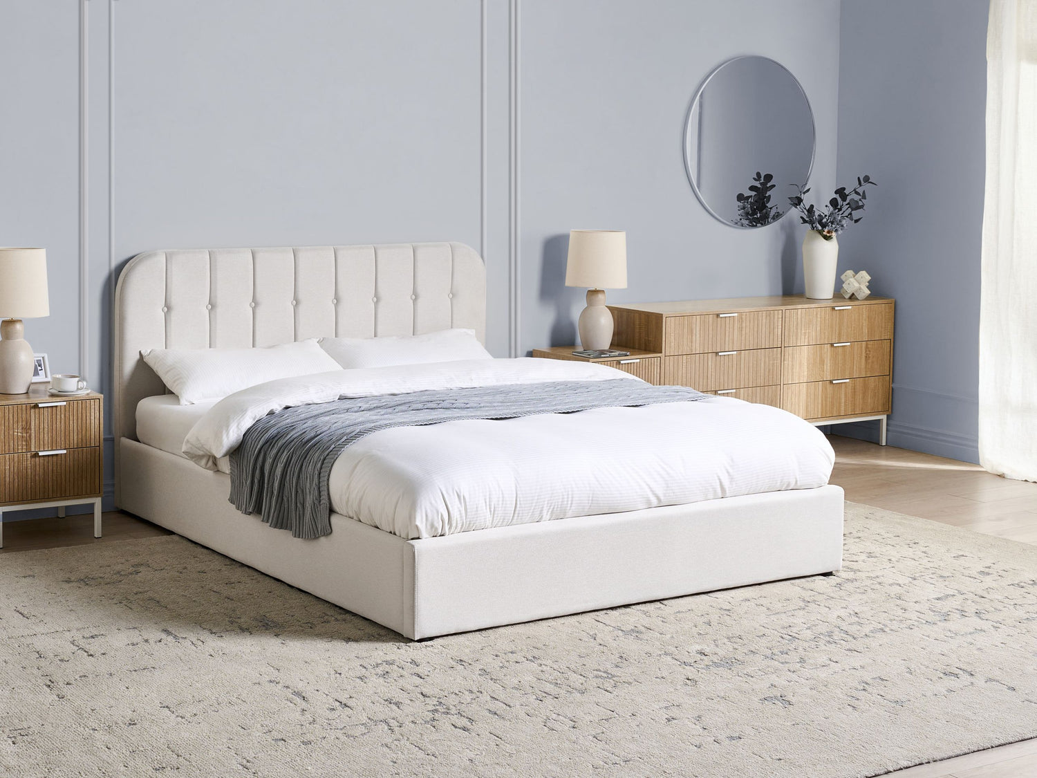 Beliani-CHALLANS-Bed met opbergruimte-Off-white-160 x 200 cm-Stof