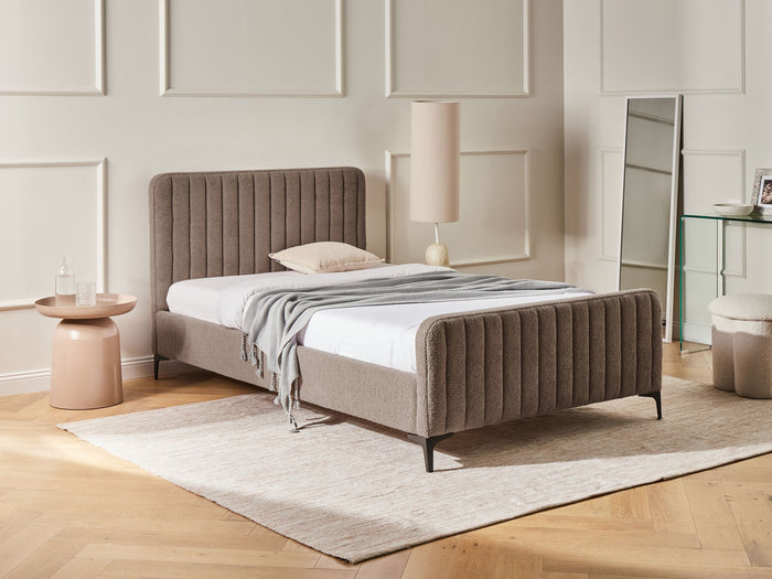 Beliani - LUNAN - Tweepersoonsbed - Taupe - 120 x 200 cm - Bouclé