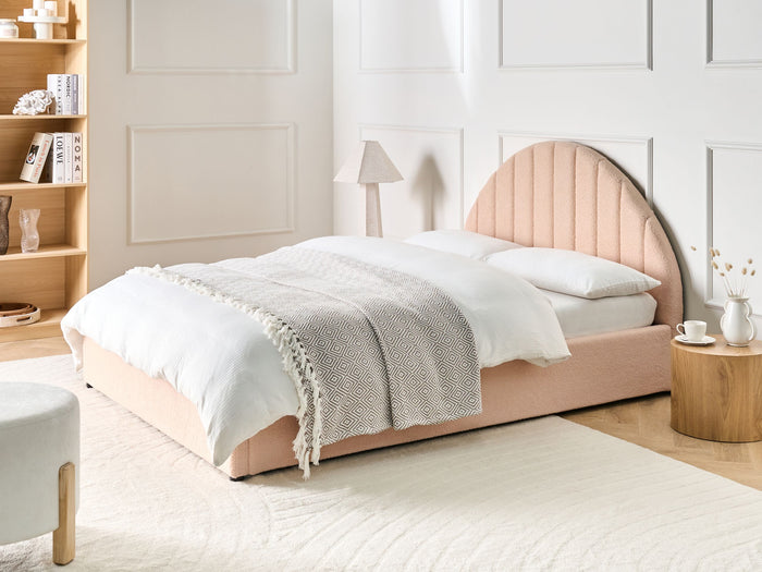 Beliani-CHADENET-Bed met opbergruimte-Perzikroze-140 x 200 cm-Bouclé