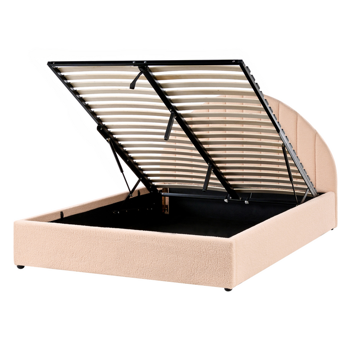 Beliani-CHADENET-Bed met opbergruimte-Perzikroze-140 x 200 cm-Bouclé