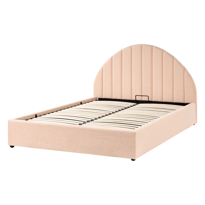 Beliani-CHADENET-Bed met opbergruimte-Perzikroze-140 x 200 cm-Bouclé