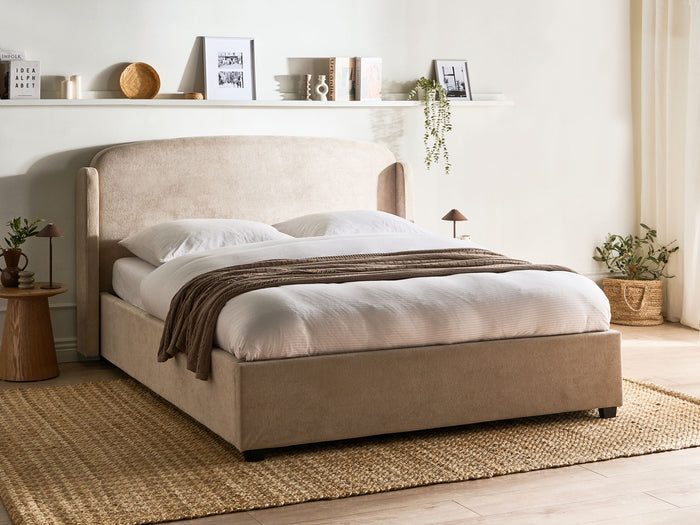 Beliani-BERNAY-Bed met opbergruimte -Taupe-160 x 200 cm-Polyester