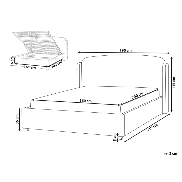 Beliani-BERNAY-Bed met opbergruimte -Taupe-160 x 200 cm-Polyester