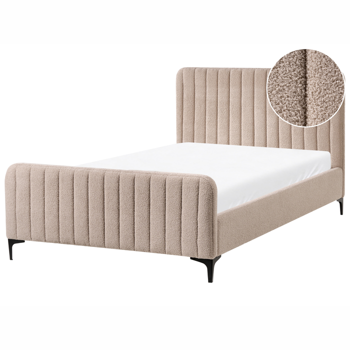 Beliani - LUNAN - Tweepersoonsbed - Beige - 120 x 200 cm - Bouclé