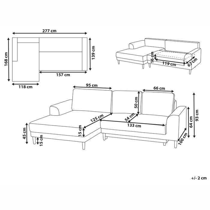 Beliani-NUBORG-Hoekslaapbank 3-zits-Lichtbruin-Rechtszijdig-Chenille