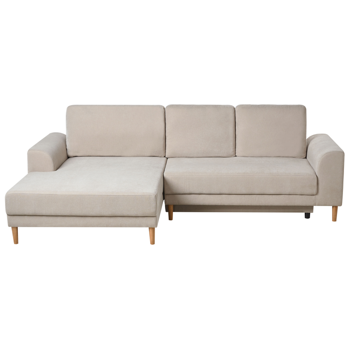 Beliani-NUBORG-Hoekslaapbank 3-zits-Lichtbeige-Rechtszijdig-Chenille