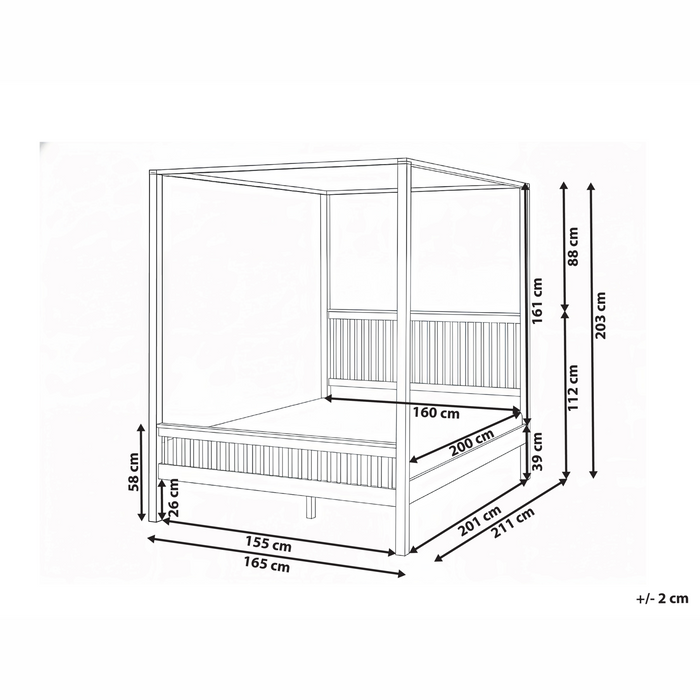 Beliani - HARFLEUR - Hemelbed - Lichtbruin - 160 x 200 cm - Rubberhout
