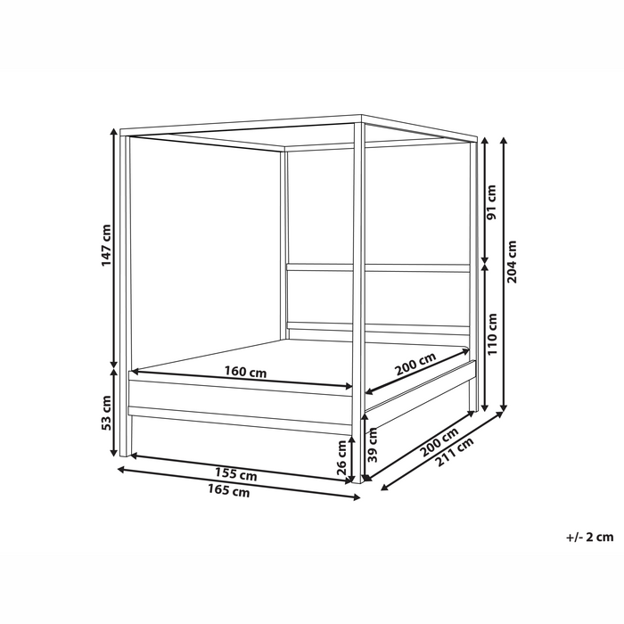 Beliani-HAUTERIVES-Hemelbed-Lichtbruin-160 x 200 cm-Rubberhout
