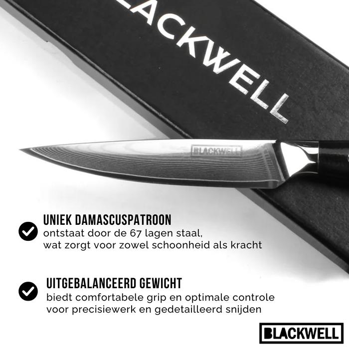 Blackwell Messenset (Koksmes + Groentemes + Officemes) - Japanse stijl - 67 lagen damaststaal - VG10 - 3-delig