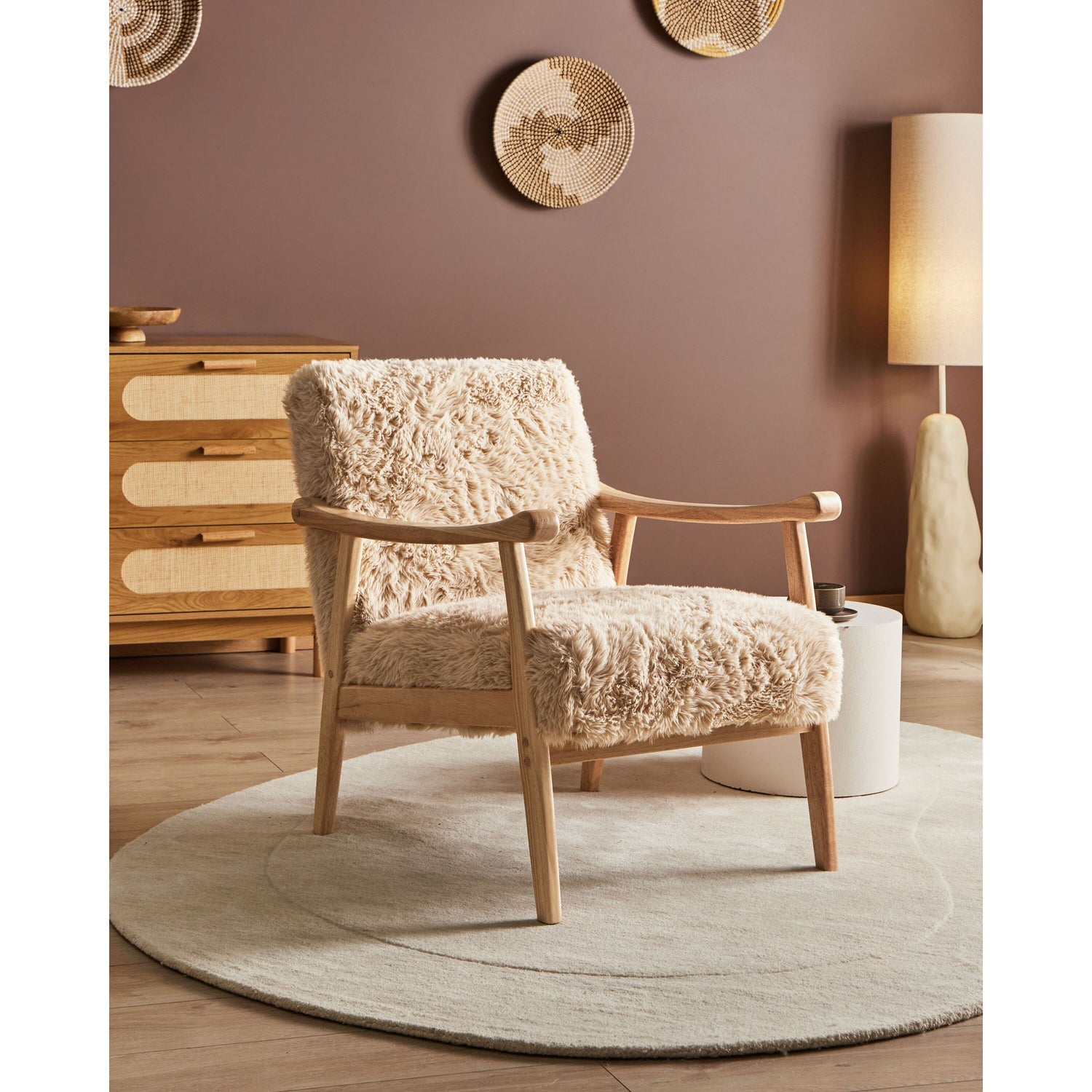 Beliani - LEKNES - Fauteuil - Lichtbeige - Kunstbont