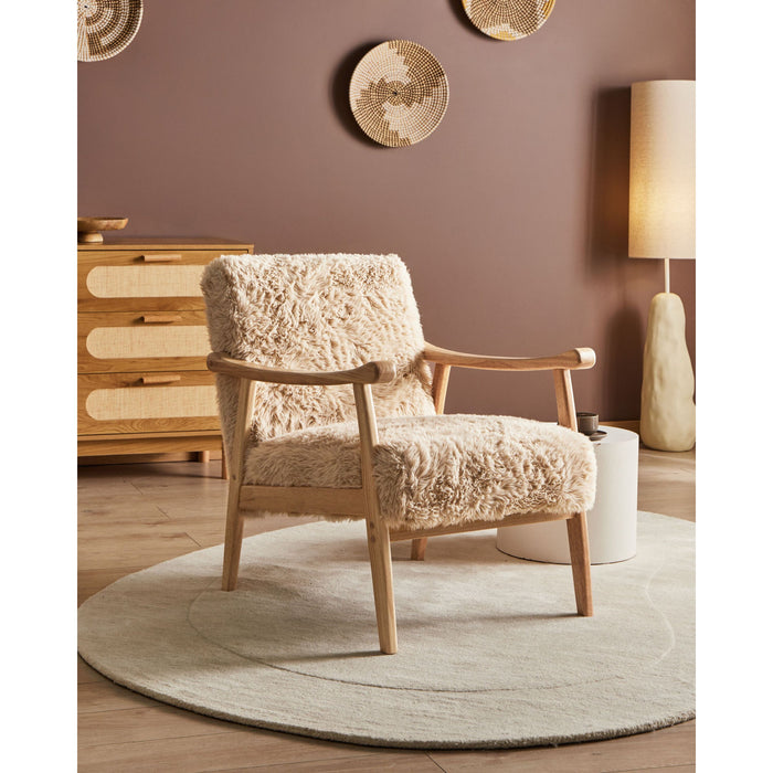 Beliani - LEKNES - Fauteuil - Lichtbeige - Kunstbont