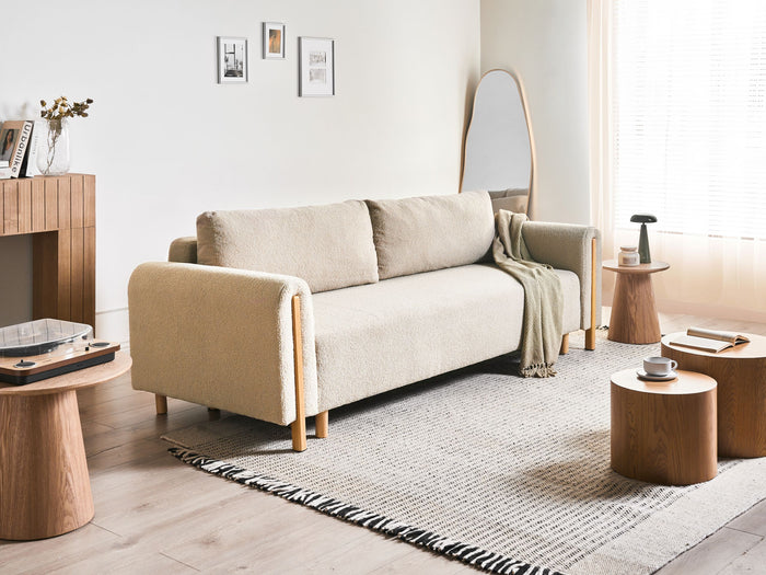 Beliani - KVAM - Slaapbank 3-zits opbergruimte - Beige - Bouclé