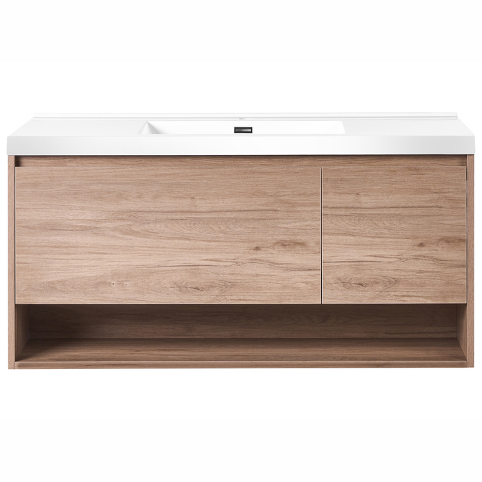 Beliani-UMAYO-Wandgemonteerd meubel met wasbak-Lichtbruin-120 cm-MDF