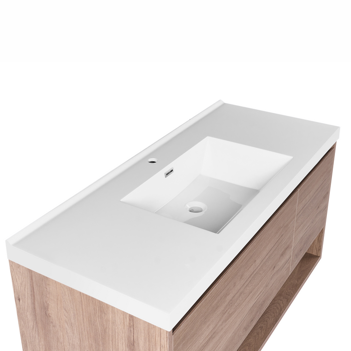 Beliani-UMAYO-Wandgemonteerd meubel met wasbak-Lichtbruin-120 cm-MDF