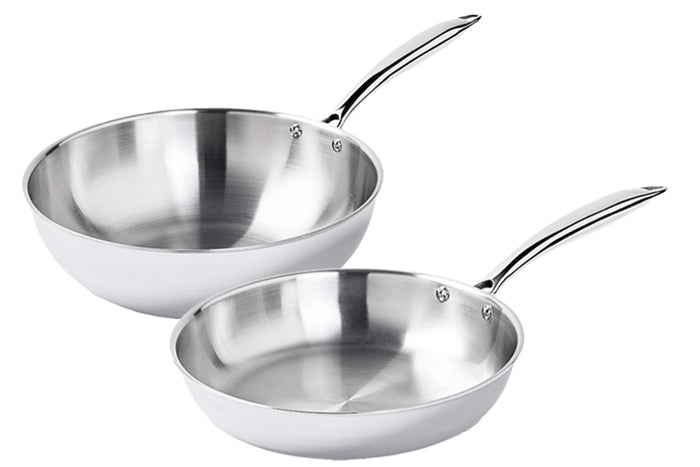 Cookinglife Pannenset - Koekenpan 28 cm + Wok 28 cm - TriPly RVS - zonder anti-aanbaklaag