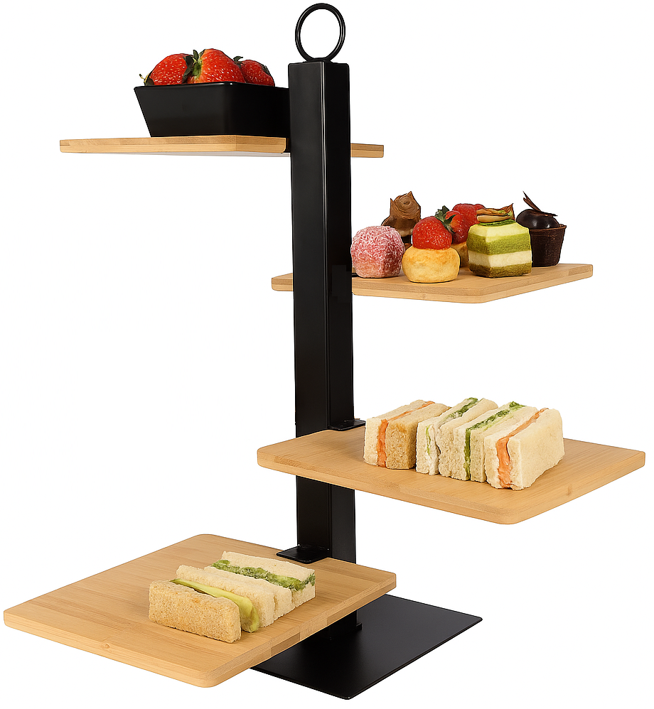 Cookinglife Etagere 4 Laags | Serveertoren + Schaaltje - Zwart Metaal