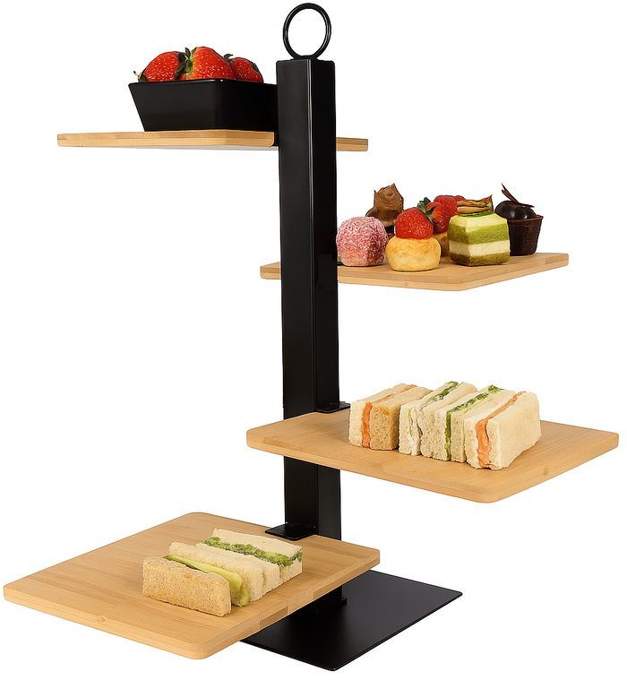 Cookinglife Etagere 4 Laags | Serveertoren + Schaaltje - Zwart Metaal