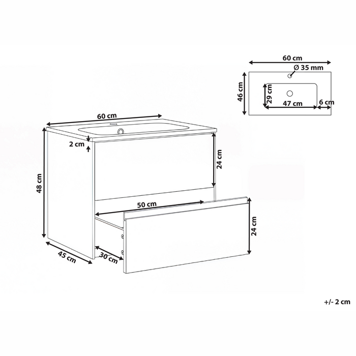 Beliani - VITA - Wandgemonteerd meubel met wasbak - Lichtbruin - MDF