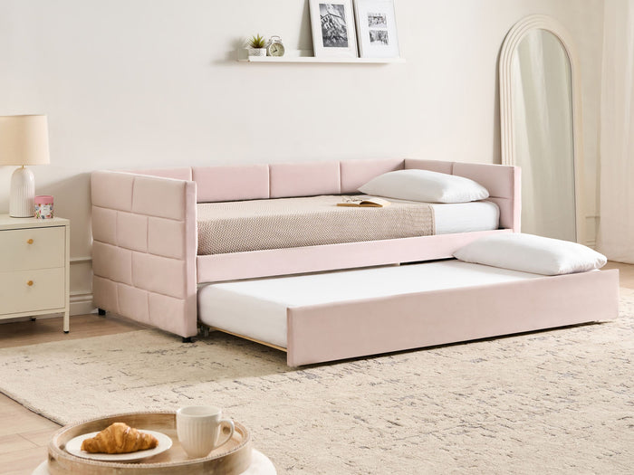 Beliani - CHAVONNE - Onderschuifbed - Roze - 90 x 200 cm - Fluweel