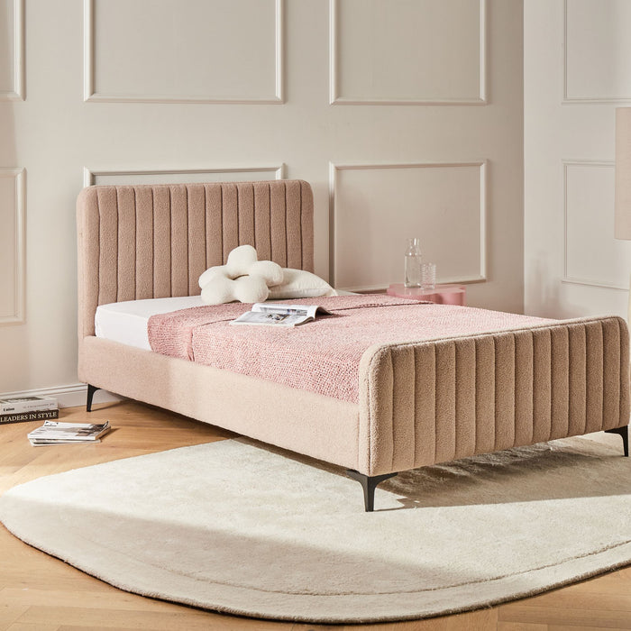 Beliani - LUNAN - Tweepersoonsbed - Beige - 120 x 200 cm - Bouclé
