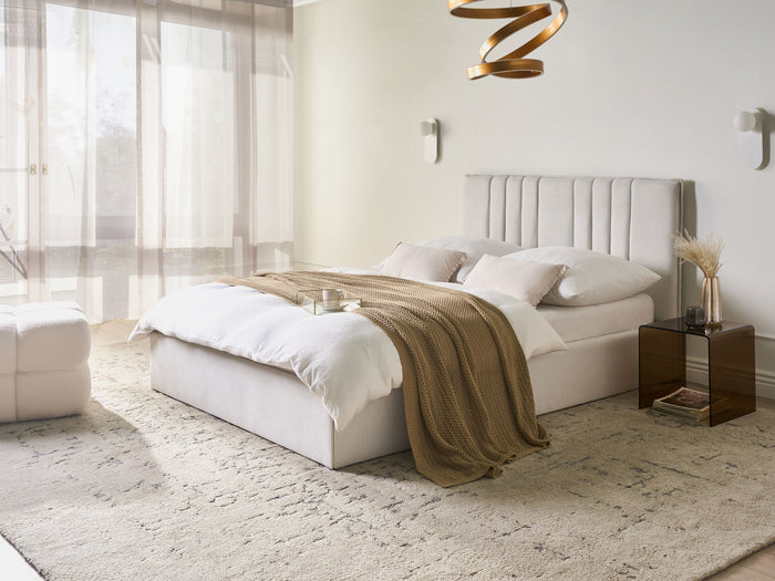 Beliani-TARASCON-Tweepersoonsbed-Lichtbeige-140 x 200 cm-Stof