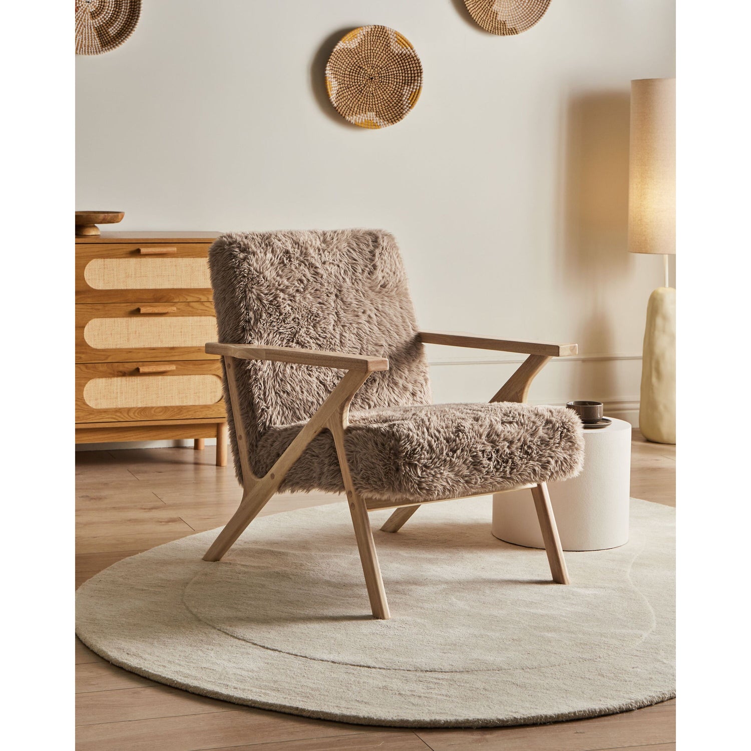 Beliani - KISA - Fauteuil - Taupe - Kunstbont