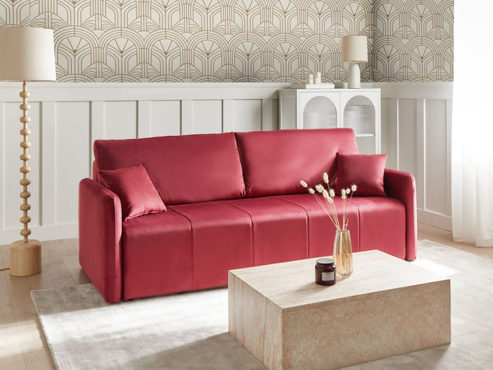 Beliani - LUVOS - Driezitsbank - Bordeauxrood - Fluweel